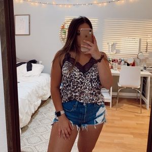 Leopard print lace tank top